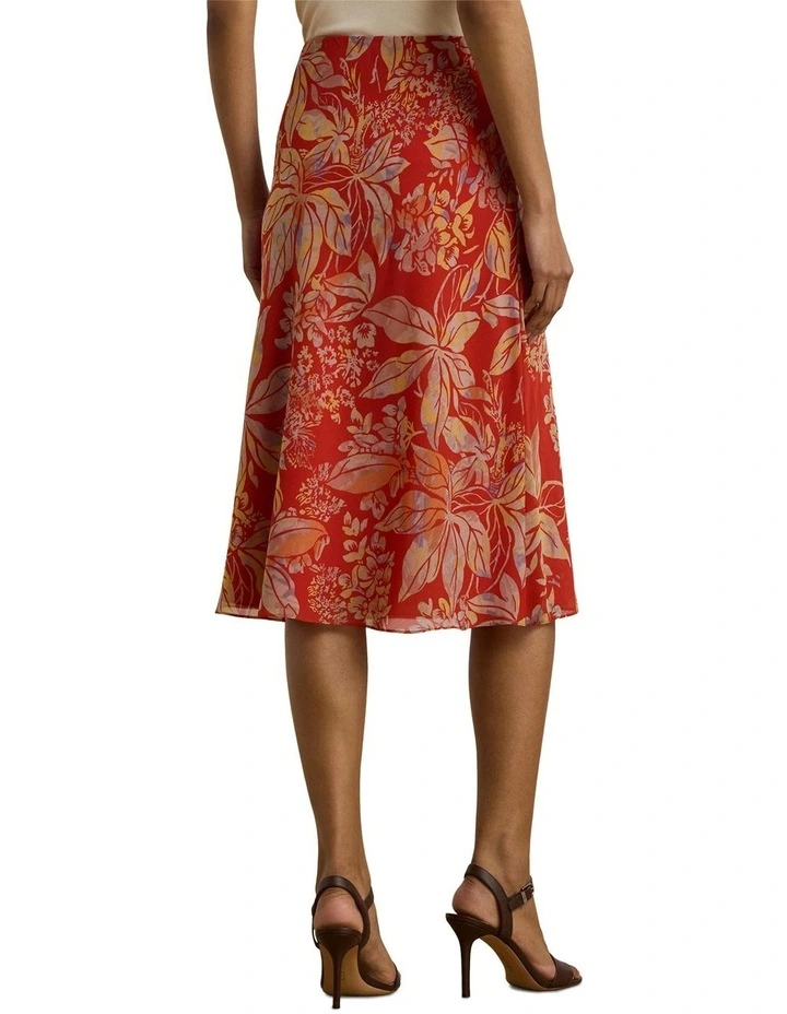Floral Crinkle Georgette Midi Skirt in Red image 2