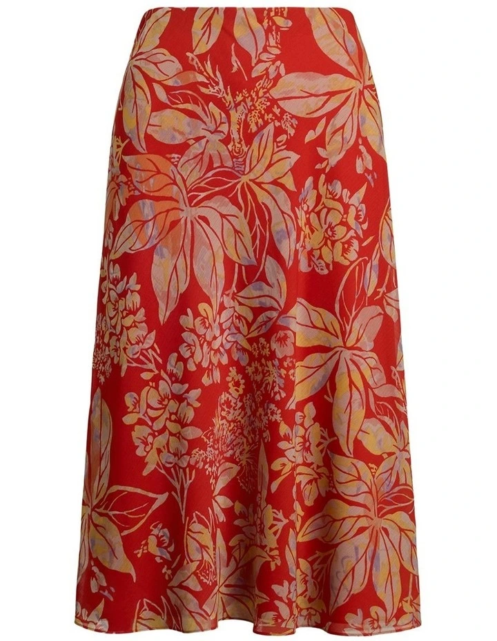 Floral Crinkle Georgette Midi Skirt in Red image 4