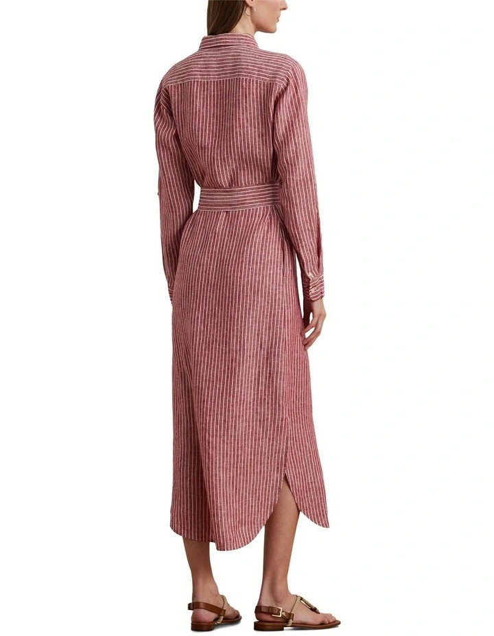 Striped Linen Roll-Tab-Sleeve Shirtdress image 2