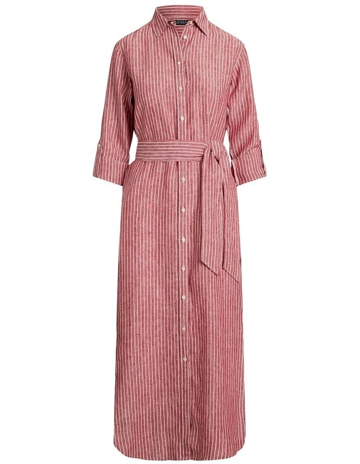 Striped Linen Roll-Tab-Sleeve Shirtdress image 4