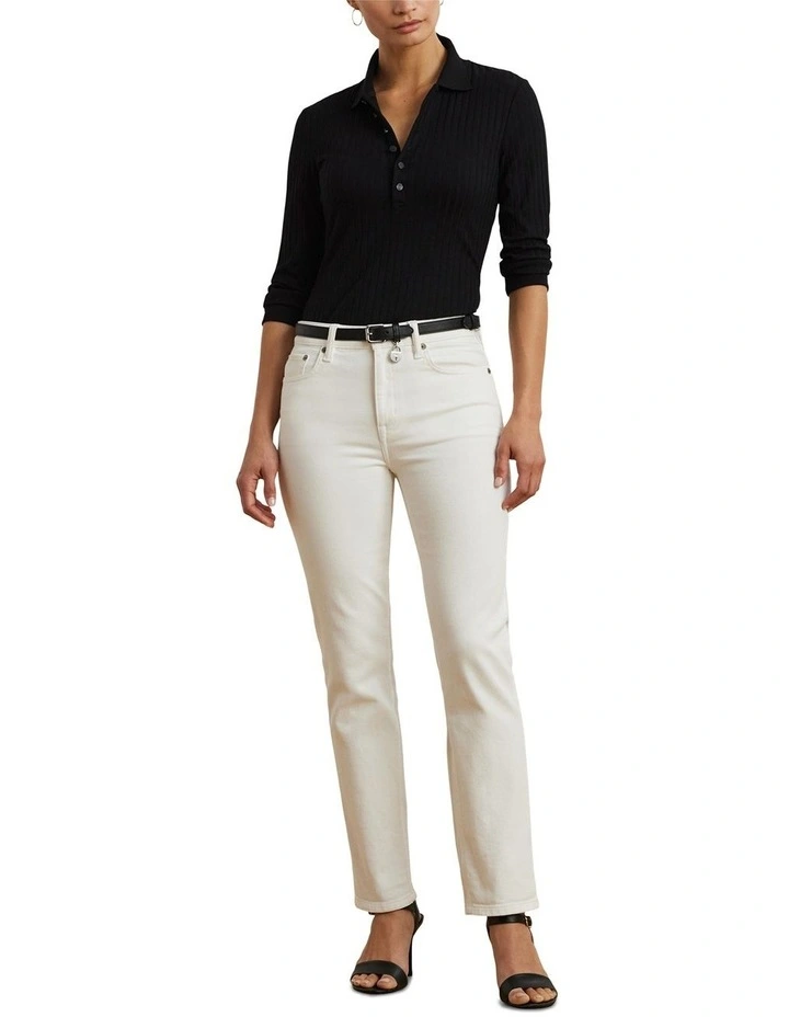 Rib-Knit Three-Quarter-Sleeve Polo Shirt image 3