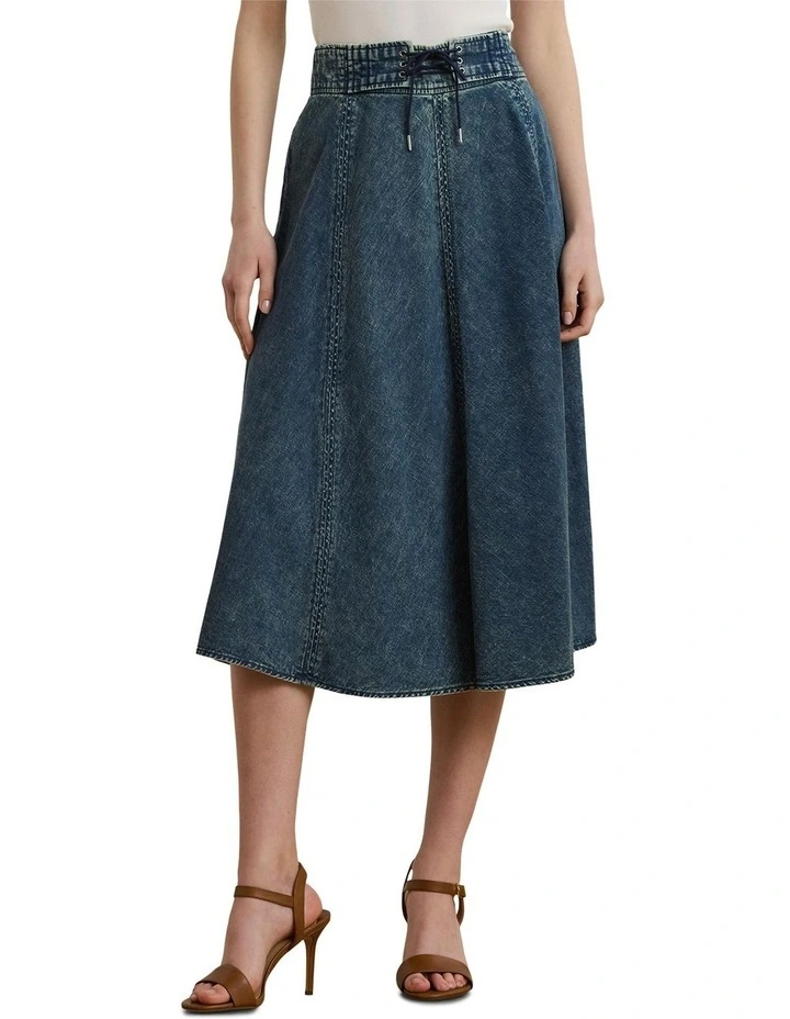 Denim Drawcord Midi Skirt image 1