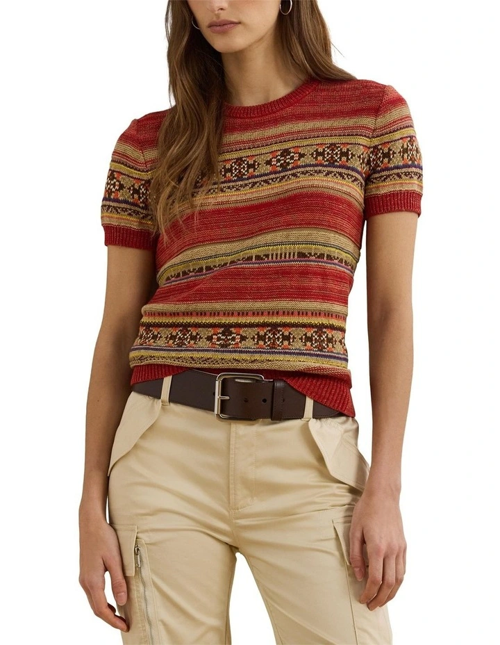 Geo-Striped Short-Sleeve Sweater image 1