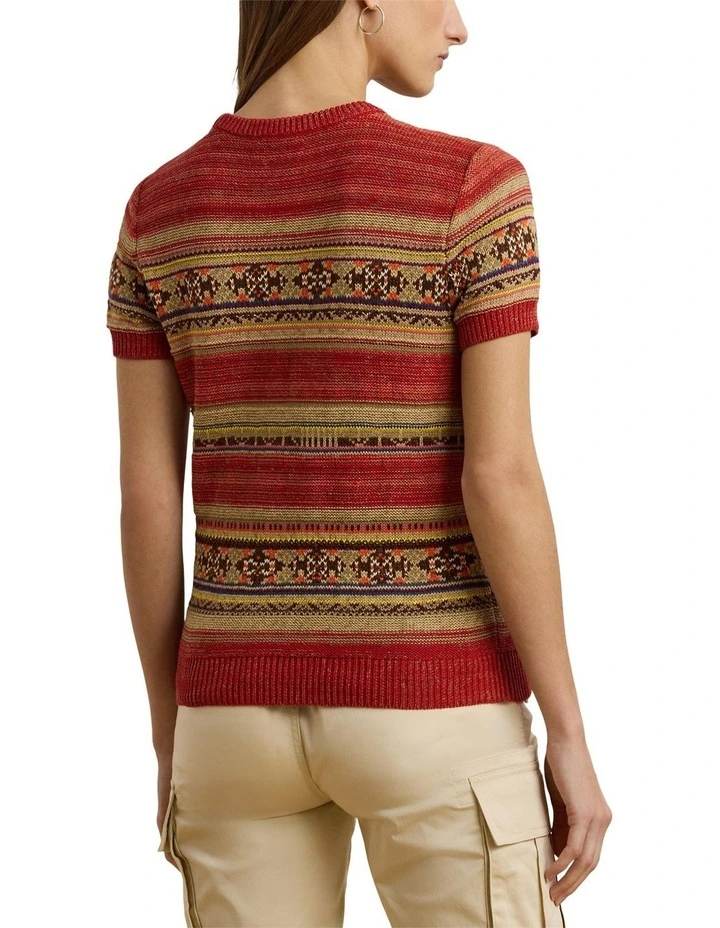 Geo-Striped Short-Sleeve Sweater image 2