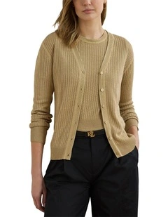 Rib-Knit Linen-Blend V-Neck Cardigan