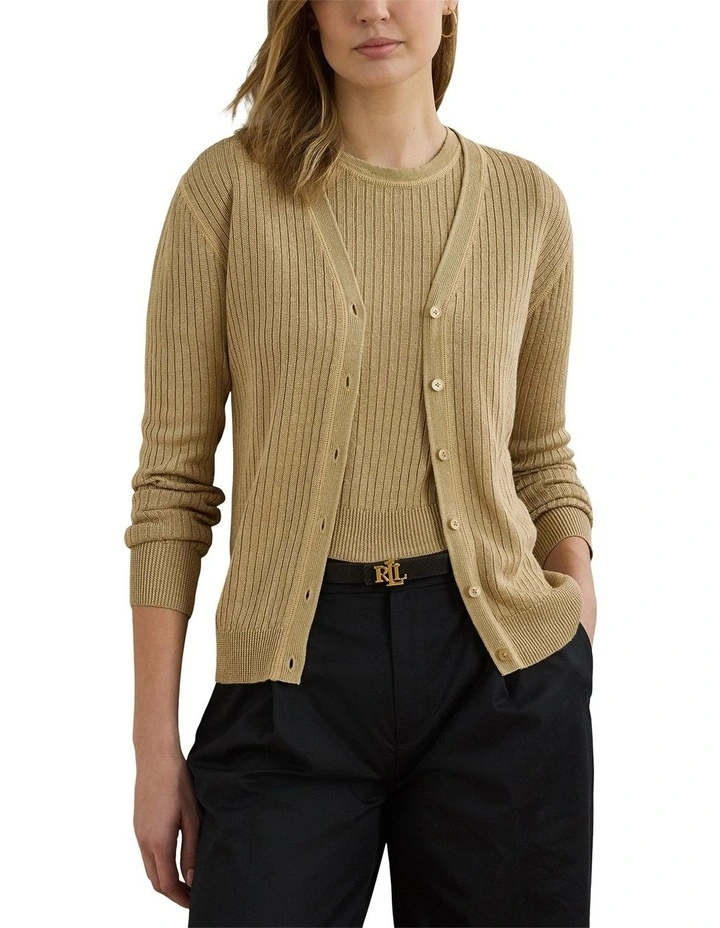 Rib-Knit Linen-Blend V-Neck Cardigan image 1