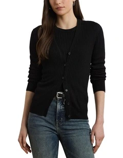 Rib-Knit Linen-Blend V-Neck Cardigan