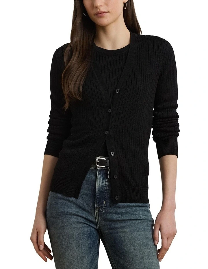 Rib-Knit Linen-Blend V-Neck Cardigan image 1