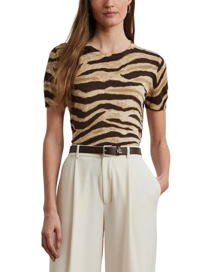 Print Linen-Cotton Short-Sleeve Sweater image 1