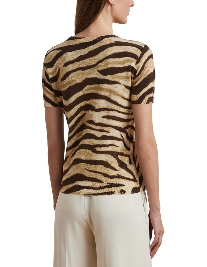 Print Linen-Cotton Short-Sleeve Sweater image 2