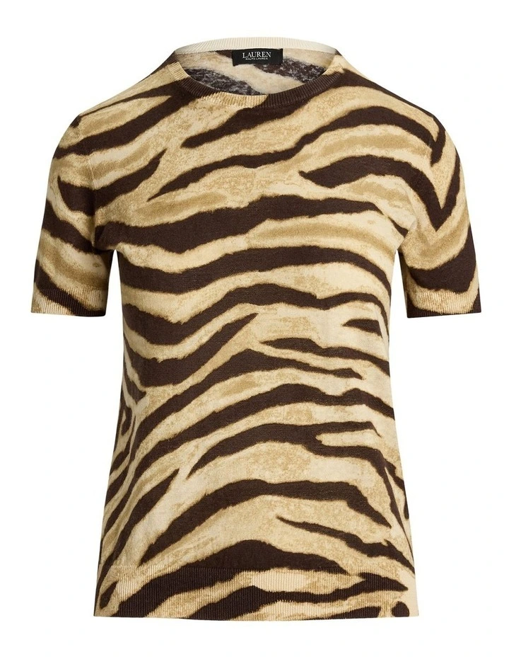 Print Linen-Cotton Short-Sleeve Sweater image 4