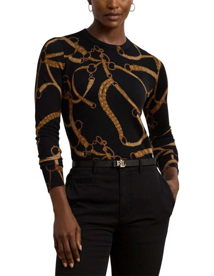 Belting-Print Cotton-Blend Sweater image 1