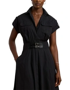 Buckle-Trim Cotton-Blend Shirtdress