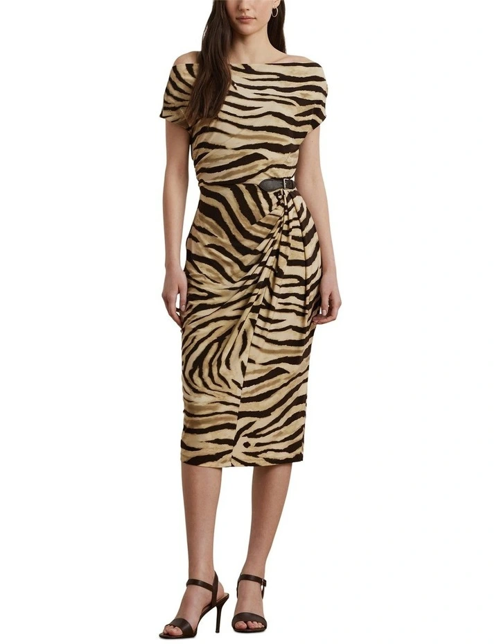 Print Buckle-Trim Off-the-Shoulder Dress image 3