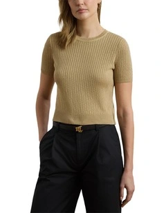 Ribbed Linen-Blend Short-Sleeve Sweater