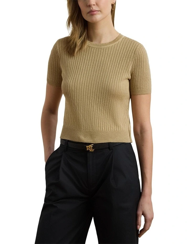 Ribbed Linen-Blend Short-Sleeve Sweater image 1