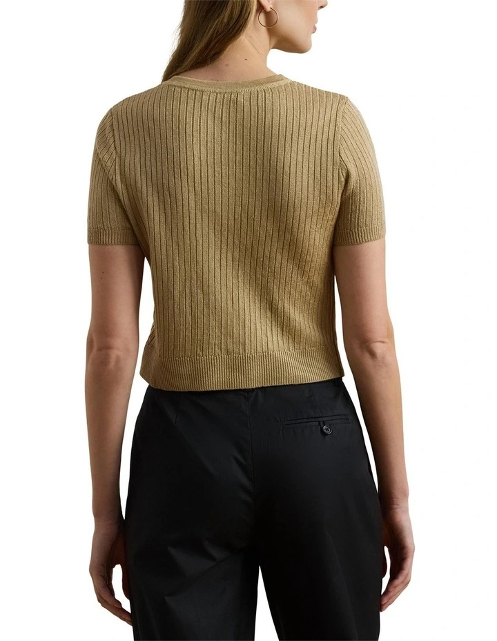 Ribbed Linen-Blend Short-Sleeve Sweater image 2