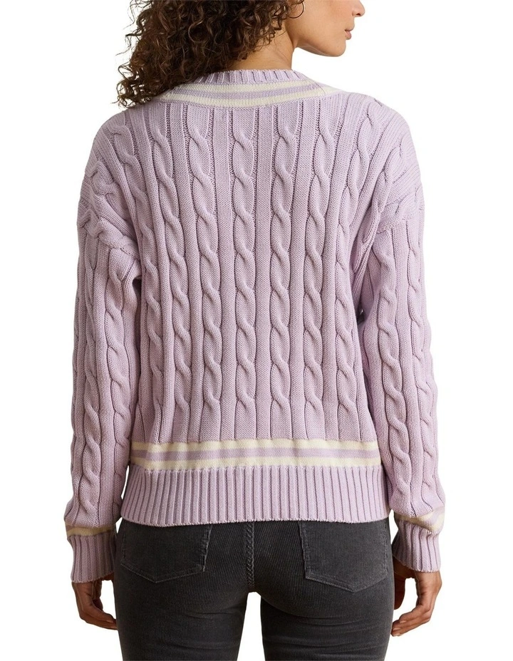 Cable Knit Cotton Cricket Sweater in Purple image 2