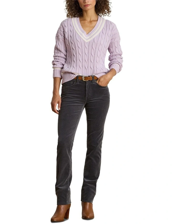 Cable Knit Cotton Cricket Sweater in Purple image 3