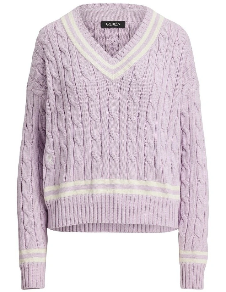 Cable Knit Cotton Cricket Sweater in Purple image 4