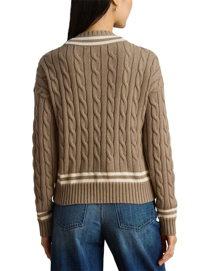 Cable Knit Cotton Cricket Sweater in Brown image 2