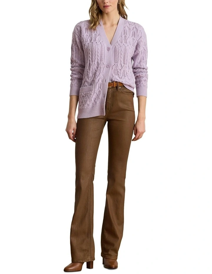 Pointelle Wool-Blend V-Neck Cardigan in Purple image 3
