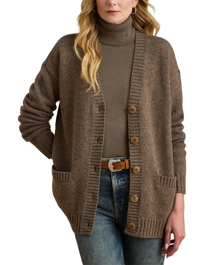 Wool Blend V-Neck Cardigan in Brown image 1