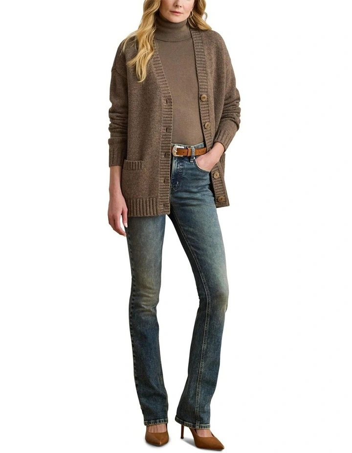 Wool Blend V-Neck Cardigan in Brown image 3
