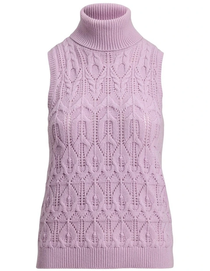 Pointelle Turtleneck Sweater Tank Top in Purple image 4