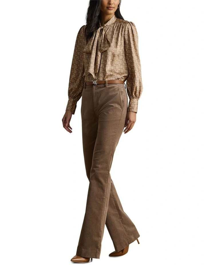 Geo Print Twill Tie Neck Blouse in Brown image 3