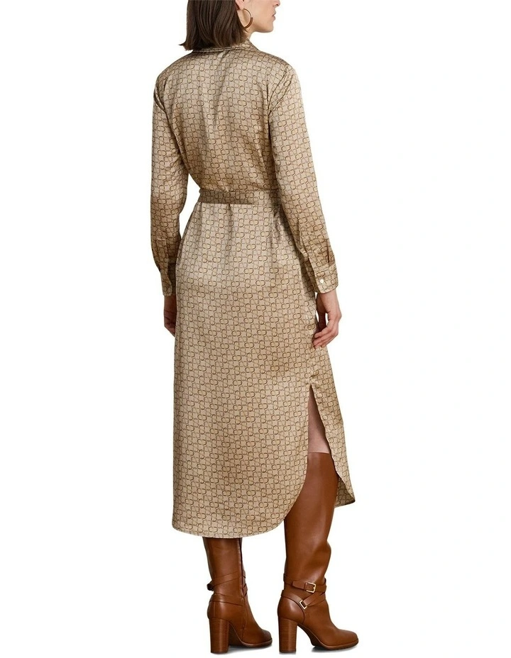 Geo Print Satin Charmeuse Shirtdress in Brown image 2