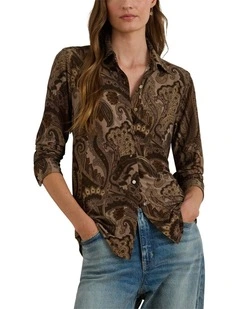Slim Fit Paisley Jersey Shirt in Brown