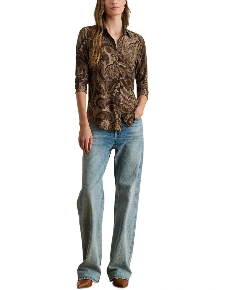 Slim Fit Paisley Jersey Shirt in Brown image 3