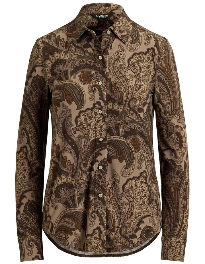 Slim Fit Paisley Jersey Shirt in Brown image 4
