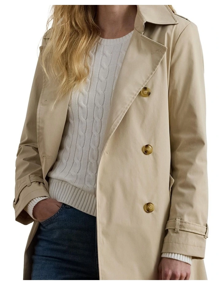 Double-Breasted Belted Trench Coat in Beige image 1