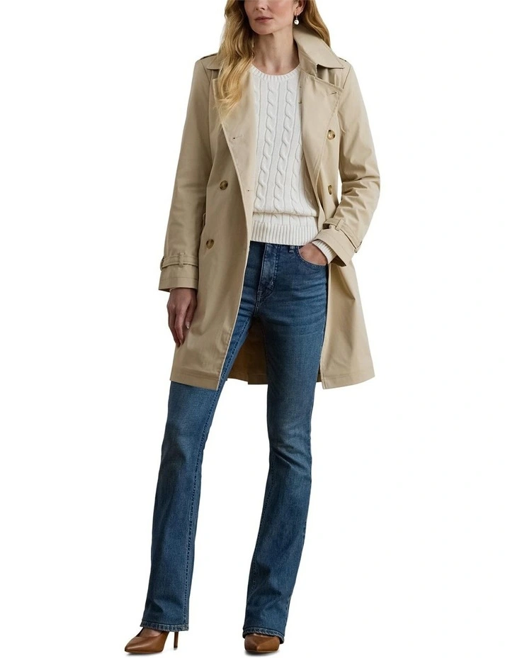 Double-Breasted Belted Trench Coat in Beige image 3