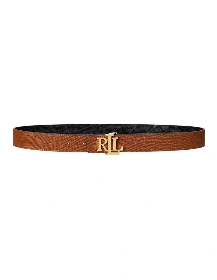 Logo Reversible Textured Leather Belt in Brown image 1