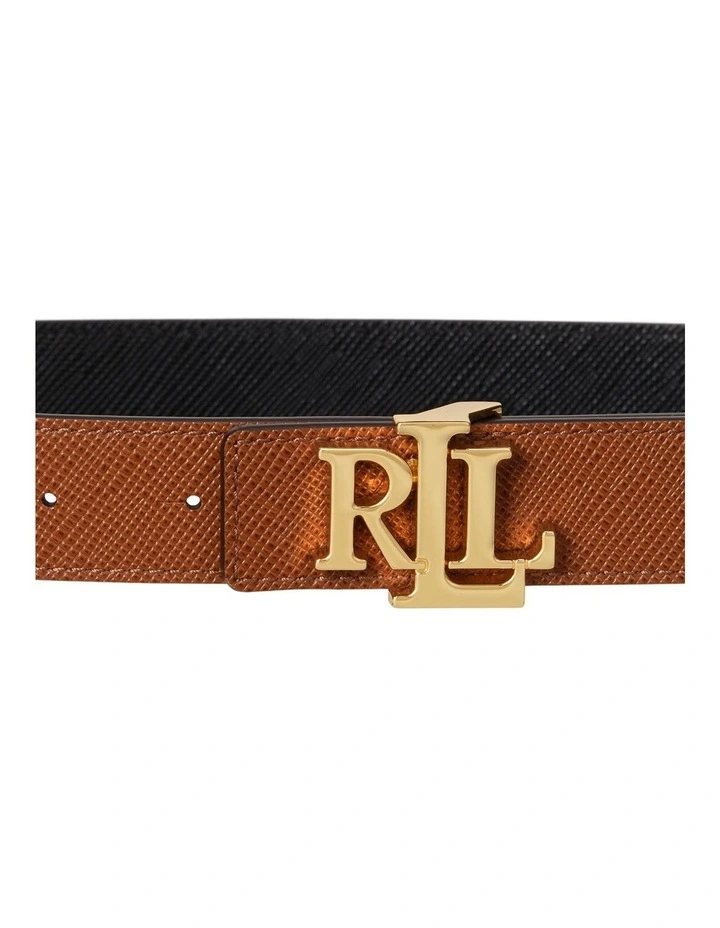 Logo Reversible Textured Leather Belt in Brown image 3