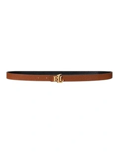 Logo Reversible Crosshatch Skinny Belt in Brown