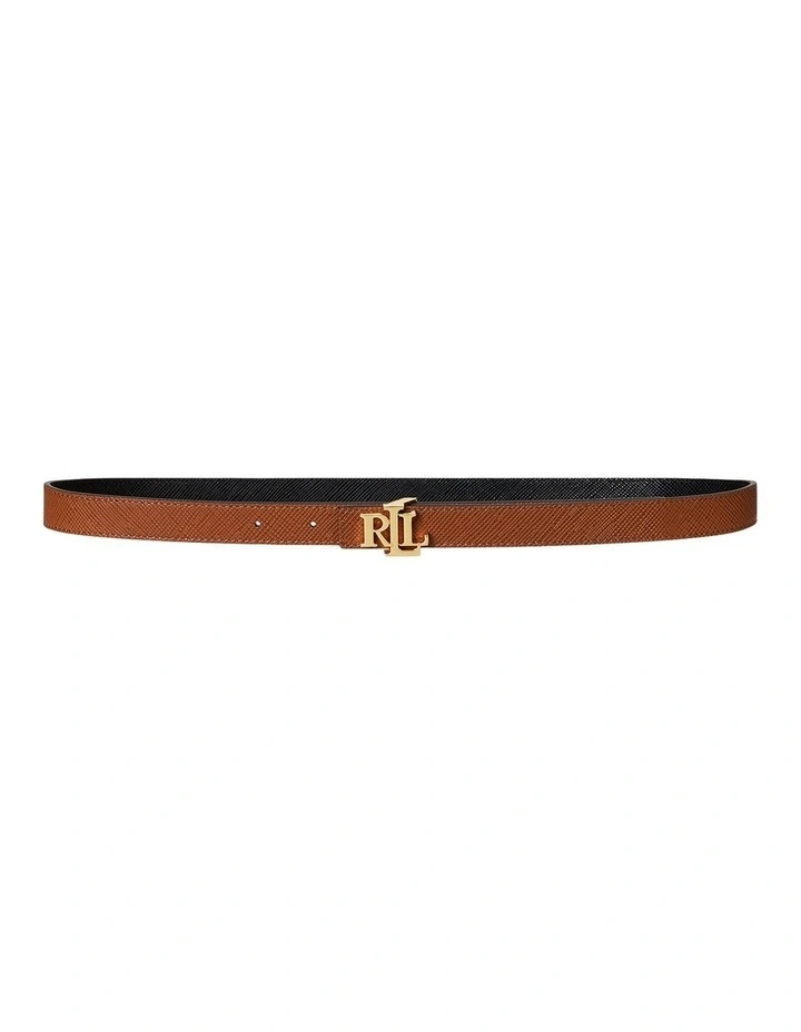 Logo Reversible Crosshatch Skinny Belt in Brown image 1