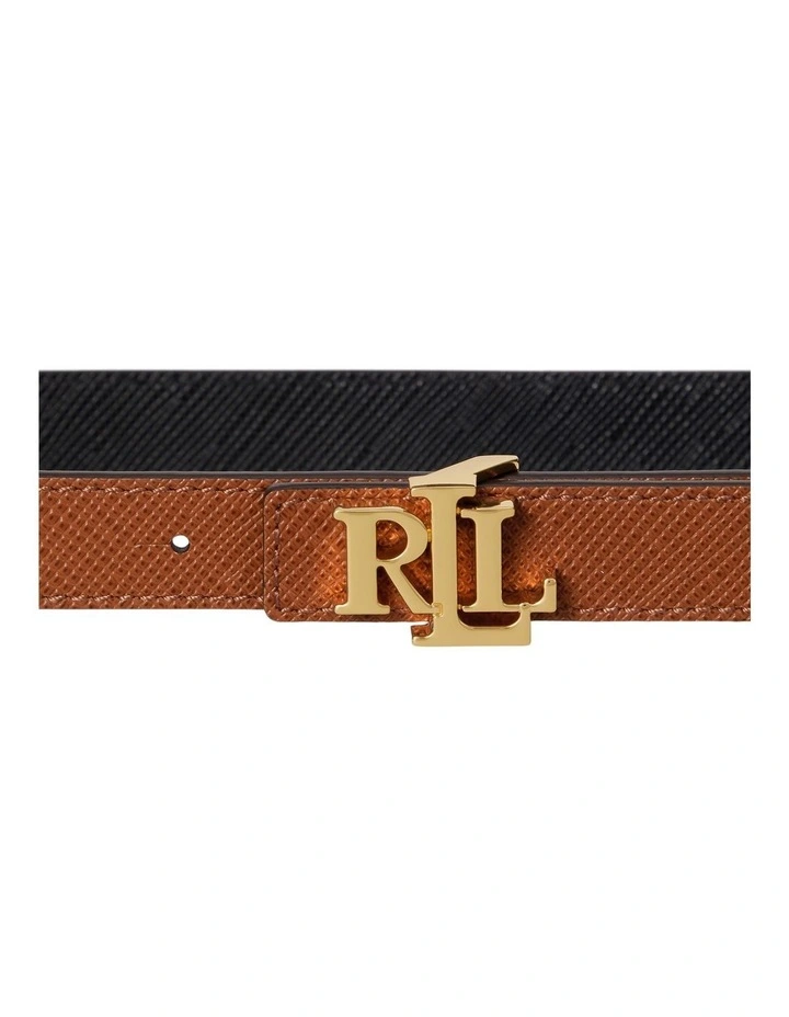 Logo Reversible Crosshatch Skinny Belt in Brown image 3