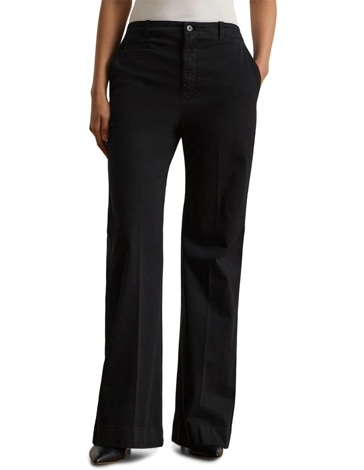 Stretch Cotton Chino Flare Pant in Black image 1