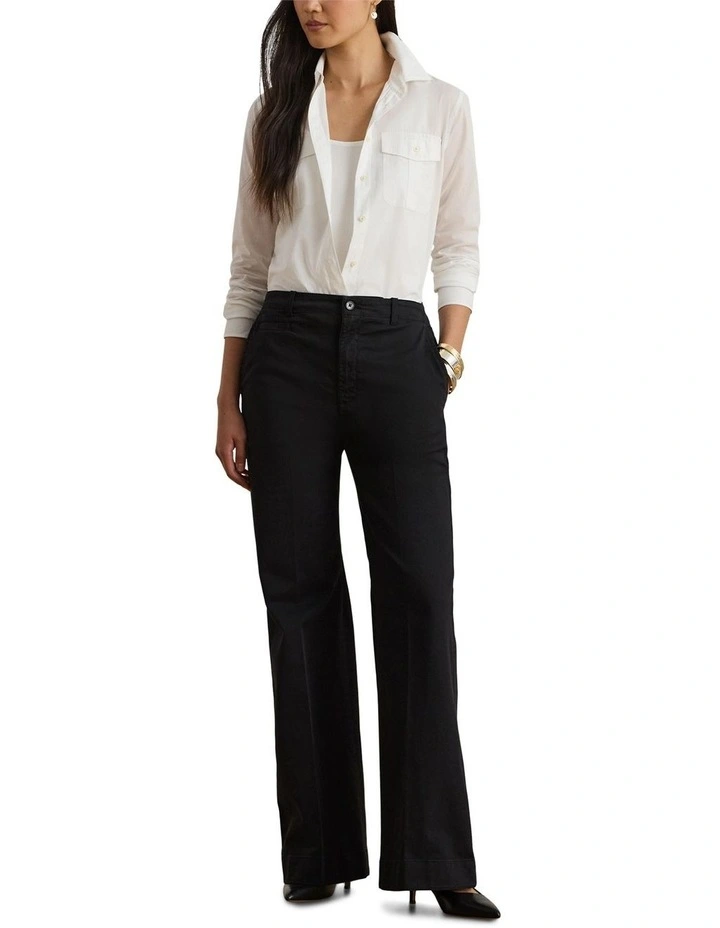 Stretch Cotton Chino Flare Pant in Black image 3