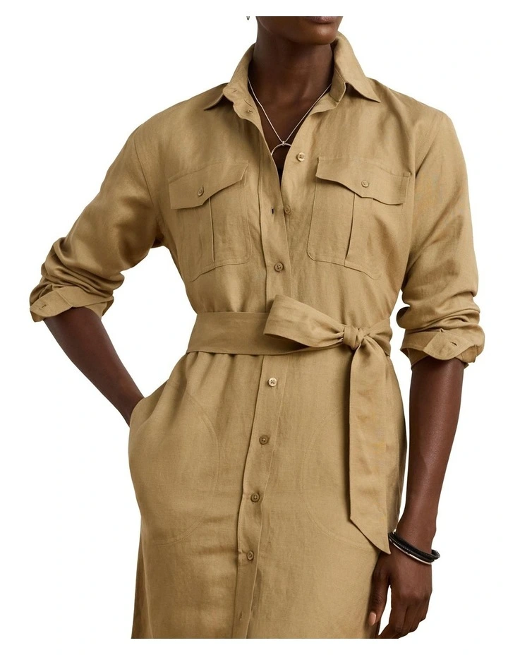 Linen-Blend Shirtdress in Brown image 1