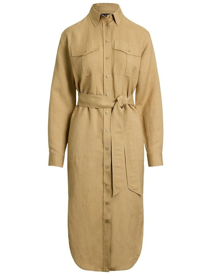 Linen-Blend Shirtdress in Brown image 4