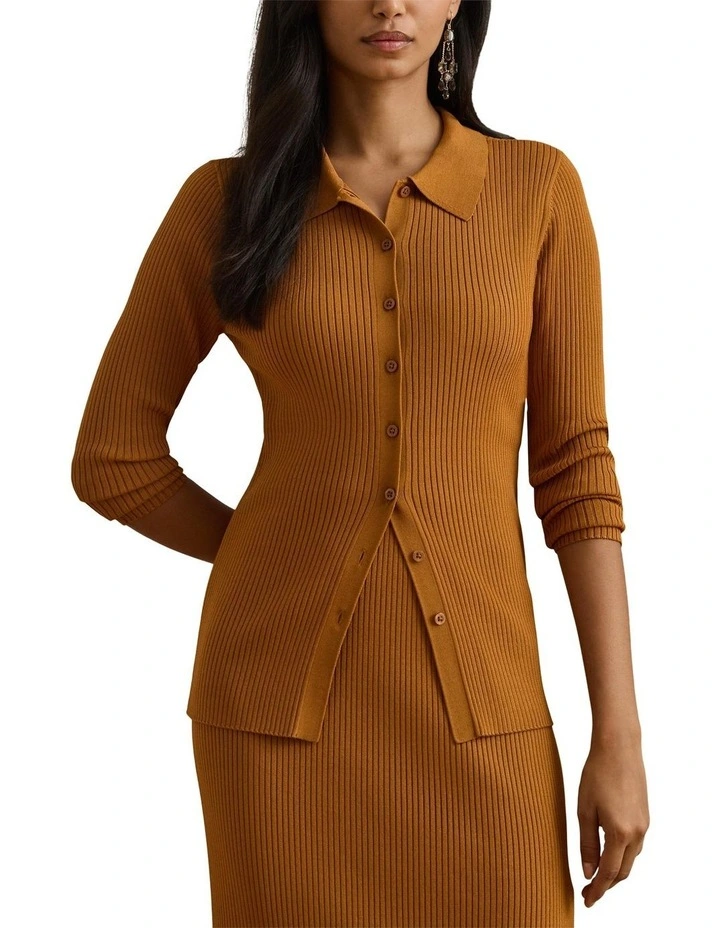 Rib-Knit Long-Sleeve Polo Cardigan image 1