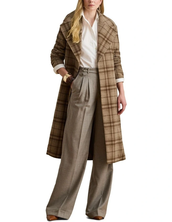 Plaid Wool-Blend Twill Wrap Coat image 1