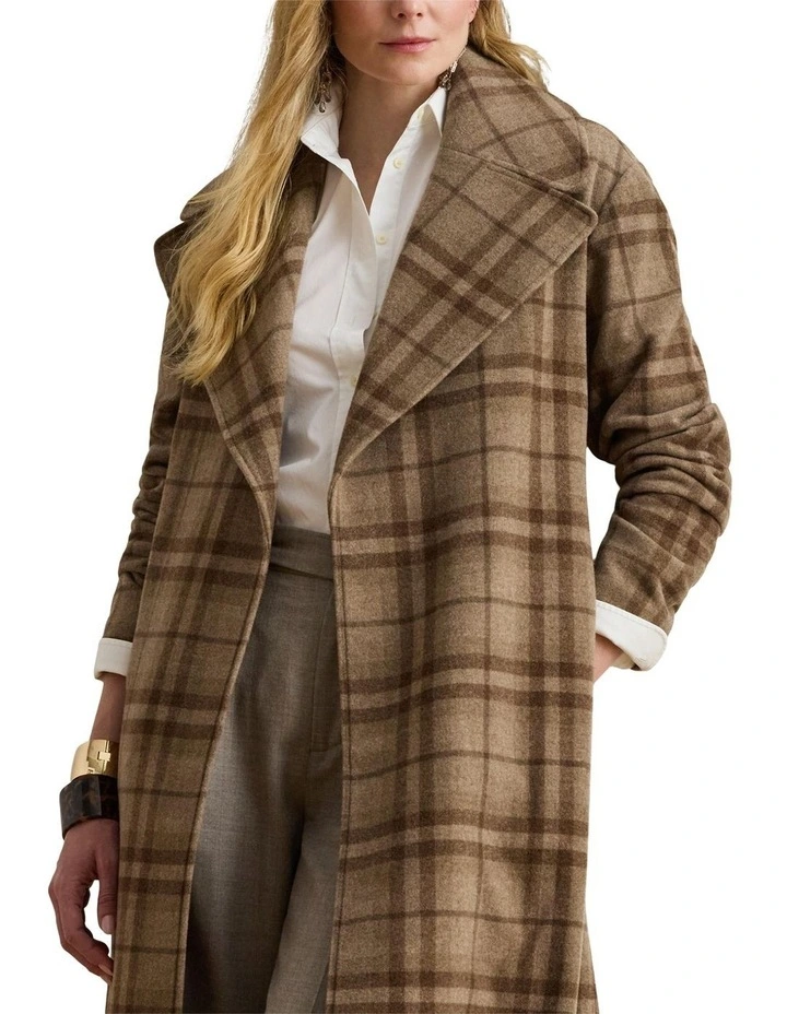 Plaid Wool-Blend Twill Wrap Coat image 3