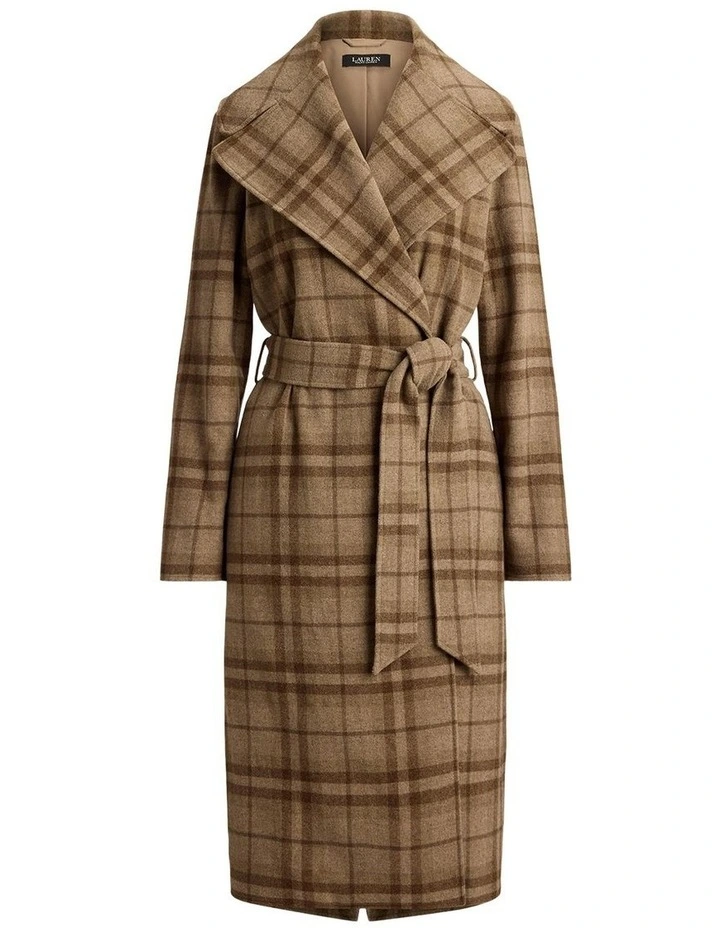 Plaid Wool-Blend Twill Wrap Coat image 4