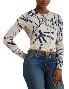 Belting-Print Cotton-Blend Sweater